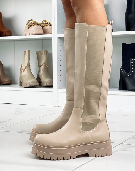 Tall beige chelsea boots