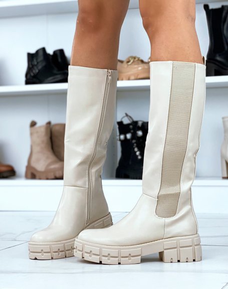 Tall beige chunky platform boots