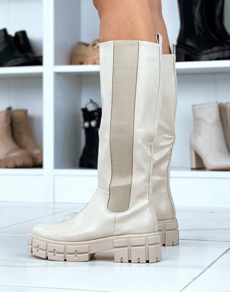 Tall beige chunky platform boots