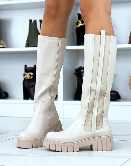 Tall beige chunky sole boots