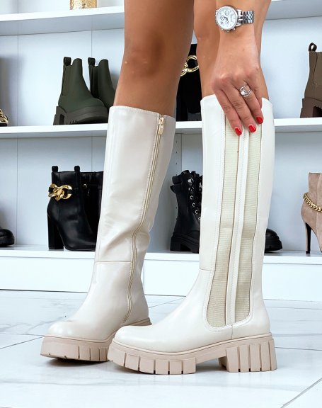 Tall beige chunky sole boots