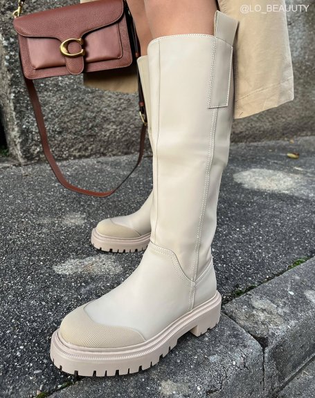 Tall beige rubber boots