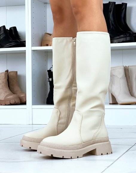 Tall beige rubber boots
