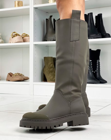 Tall khaki rubber boots