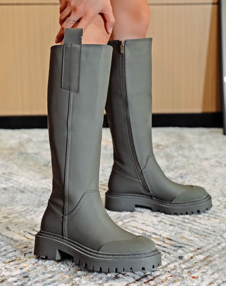 Tall khaki rubber boots