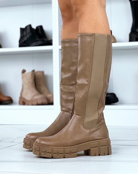 Tall taupe chunky platform boots