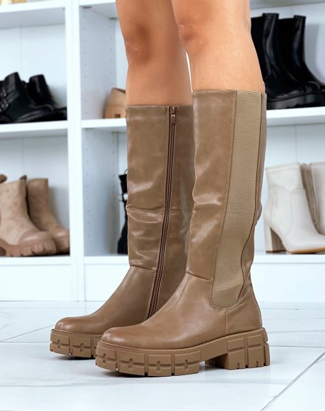 Tall taupe chunky platform boots