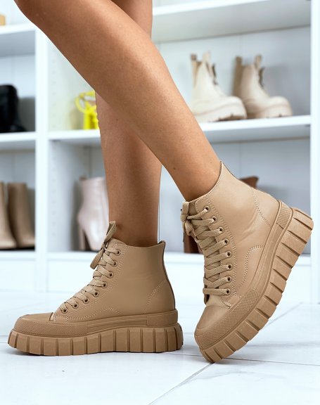 Tall taupe wide platform sneakers