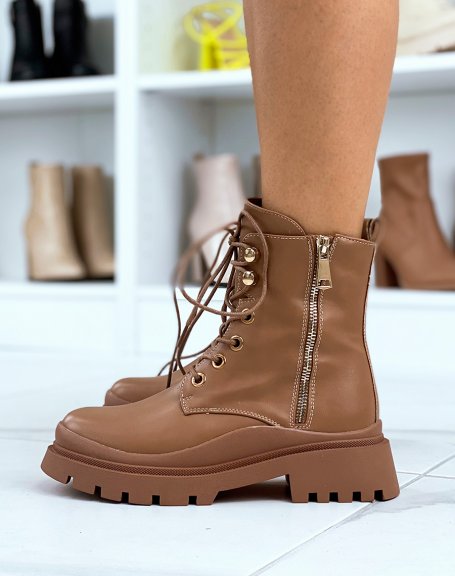 Tan ankle boots with notched sole