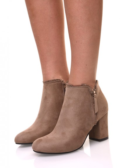 Taupe ankle boots with low heel