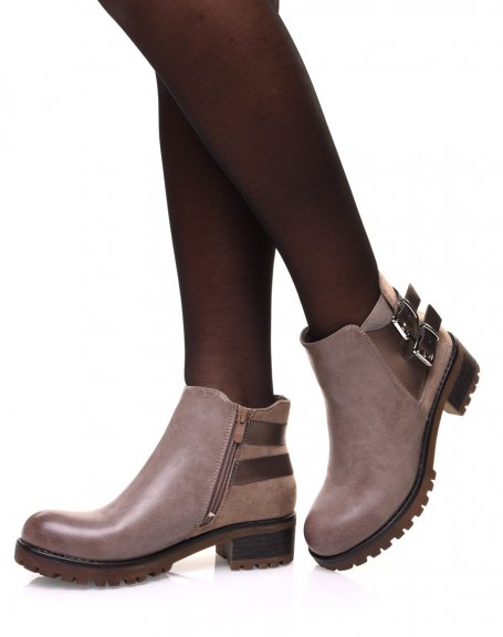 Taupe ankle boots with notched sole