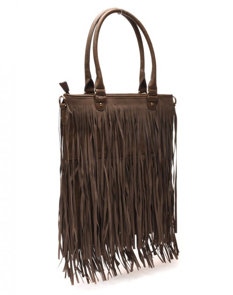 Taupe bag with fringes