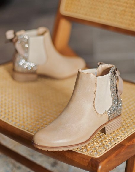 Taupe Chelsea boots with sequins and bow