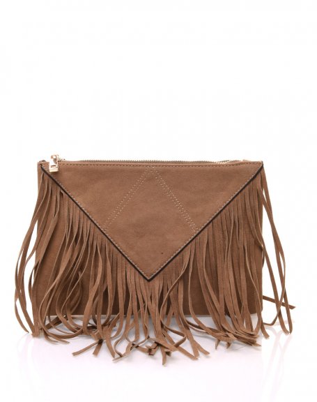 Taupe fringe pouch
