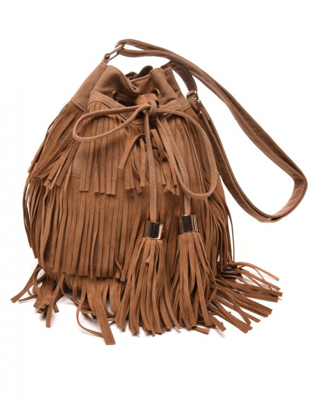 Taupe fringed purse handbag