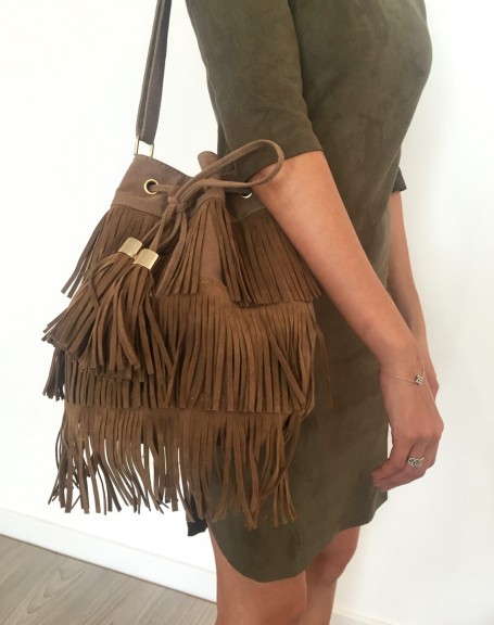 Taupe fringed purse handbag