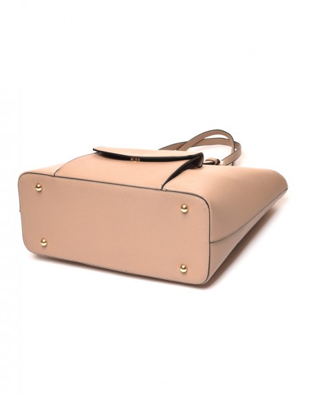 Taupe handbag with external pressure pocket