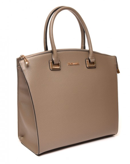 Taupe rounded top tote bag