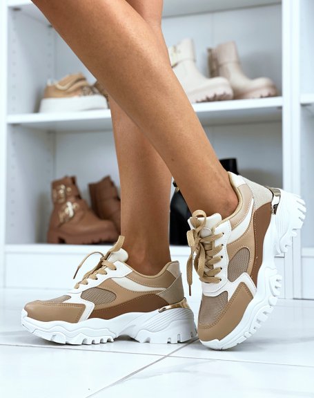Taupe sneakers with light beige panels