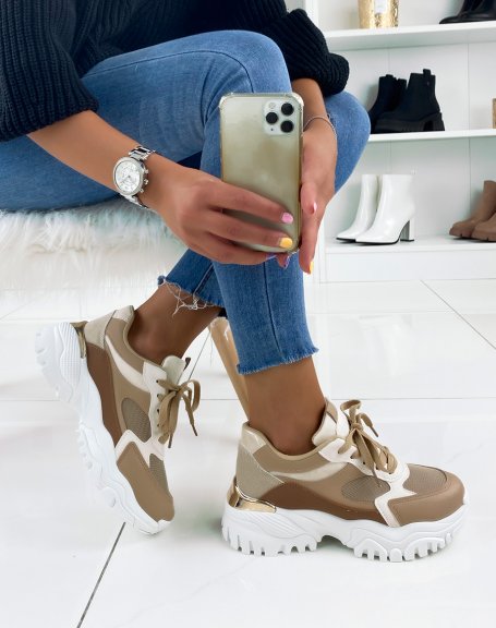 Taupe sneakers with light beige panels