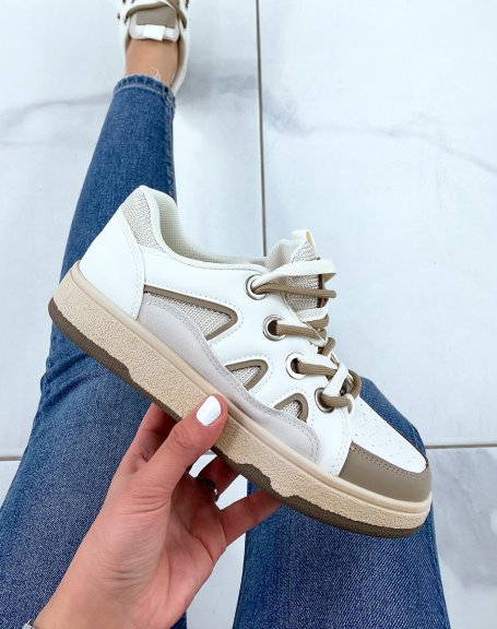 Trainers with nude yoke and beige double laces