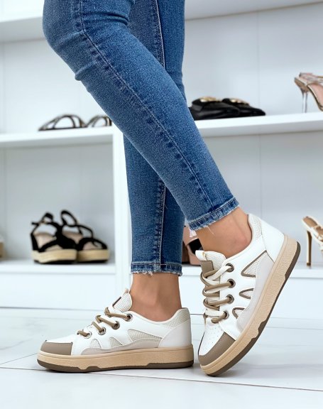 Trainers with nude yoke and beige double laces