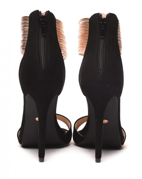 Two-tone black pumps with back closure