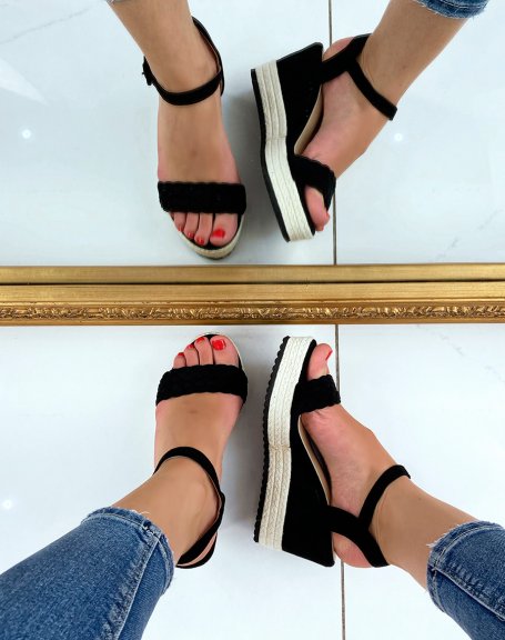 Two-tone black suede wedges