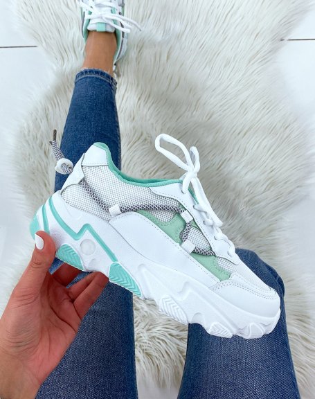 Water green bi-material sneakers with thick sole