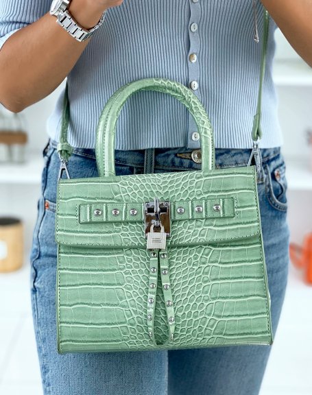 Water green croc-effect bag with multiple pockets