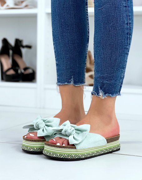 Water green mules with bow and Aztec sole
