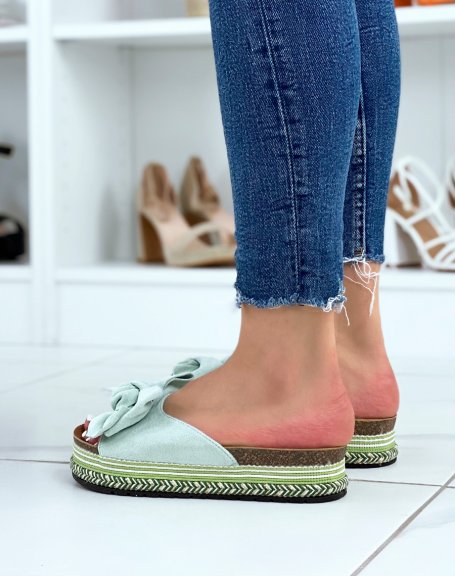 Water green mules with bow and Aztec sole