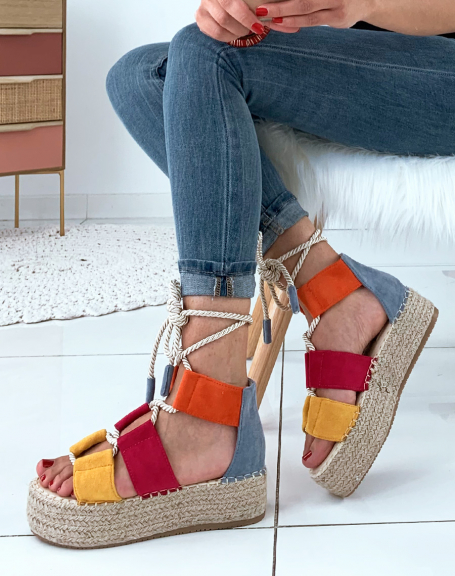 Wedges with multicolored yellow bands in suede
