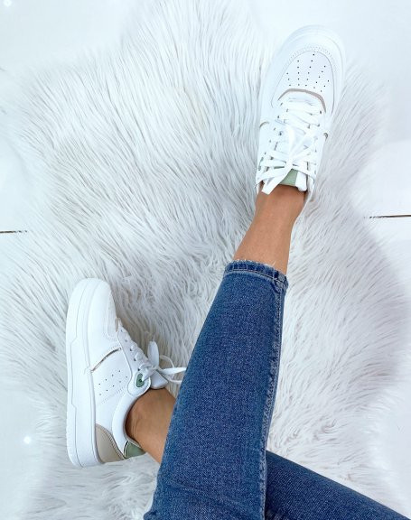 White and beige sneaker with green details