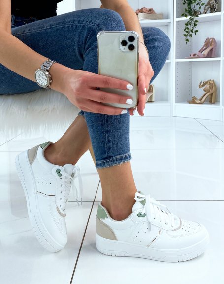 White and beige sneaker with green details