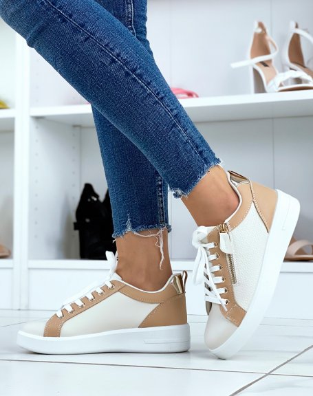 White and beige sneakers with zip