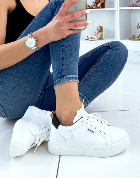 White and black chunky flat platform sneakers