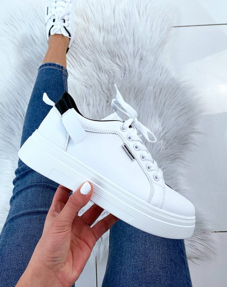 White and black chunky flat platform sneakers