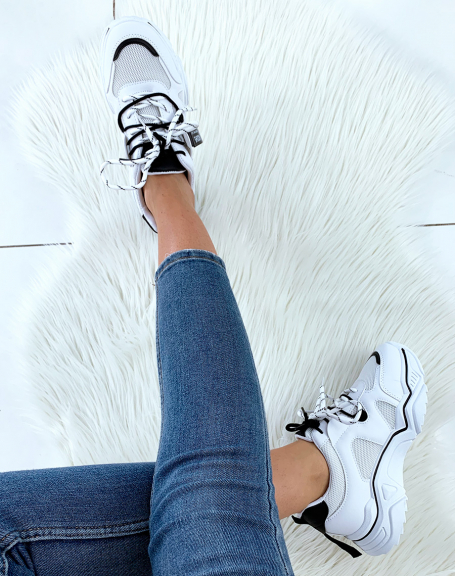 White and black chunky sole sneakers