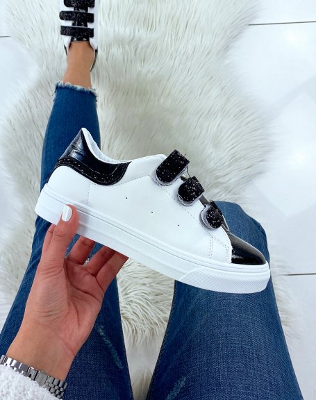 White and black sneakers with velcro