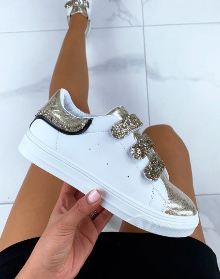 White and gold sneakers with velcro