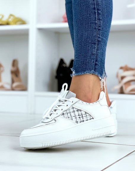 White and gray tweed effect sneakers