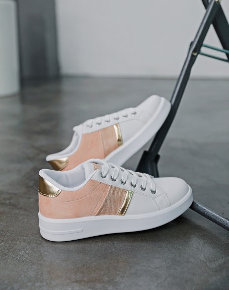 White and pink bi-material sneakers