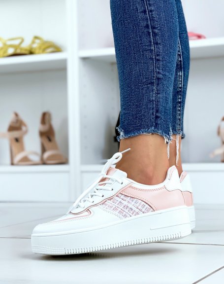 White and pink tweed effect sneakers