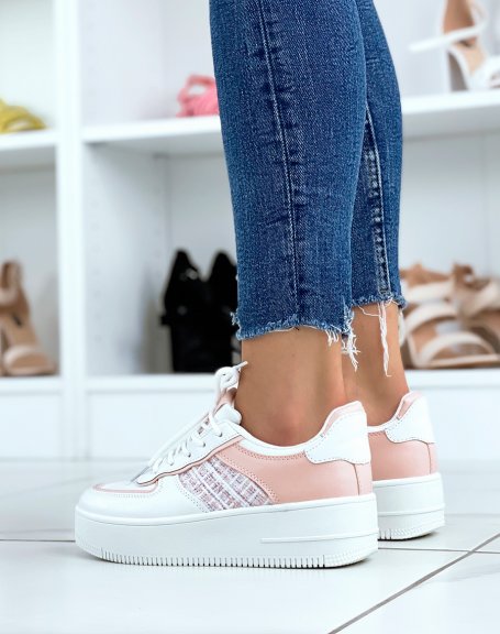 White and pink tweed effect sneakers