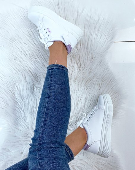 White and purple chunky flat platform sneakers