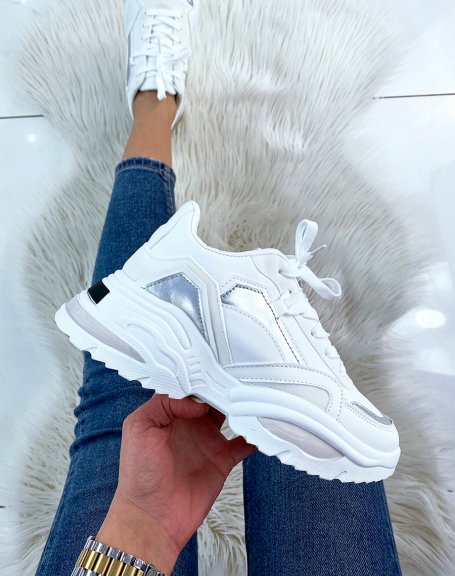 White and silver chunky platform sneakers