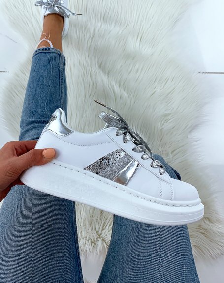 White and silver platform sneakers
