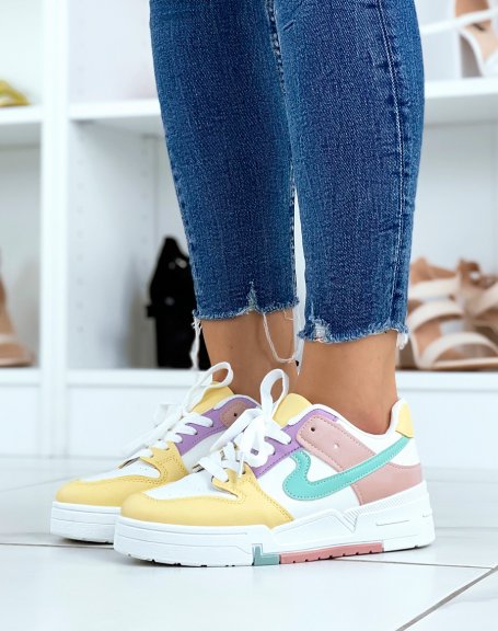 White and yellow sneakers with pastel details