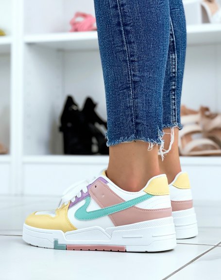 White and yellow sneakers with pastel details